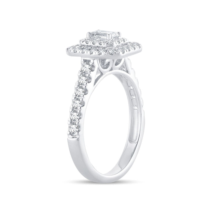 14K Yellow Gold 1.00 Ctw Emerald Cut  Double Halo Engagement Ring