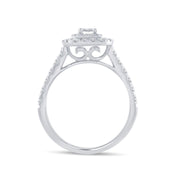 14K Yellow Gold 1.00 Ctw Emerald Cut  Double Halo Engagement Ring