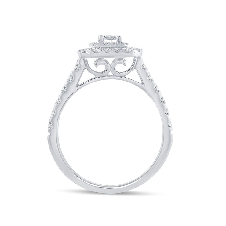 14K Yellow Gold 1.00 Ctw Emerald Cut  Double Halo Engagement Ring