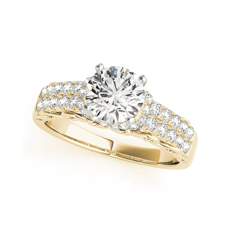Solitaire Multi Pave Diamond Band Engagement Ring(  0.95 CTW)