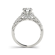 Solitaire Multi Pave Diamond Band Engagement Ring(  0.95 CTW)