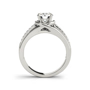 Tapered Multi Diamond Band Bypass Solitaire Diamond Engagement Ring(  0.58 CTW)