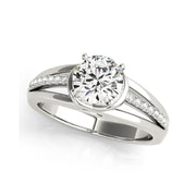 Tapered Multi Diamond Band Bypass Solitaire Diamond Engagement Ring(  0.58 CTW)