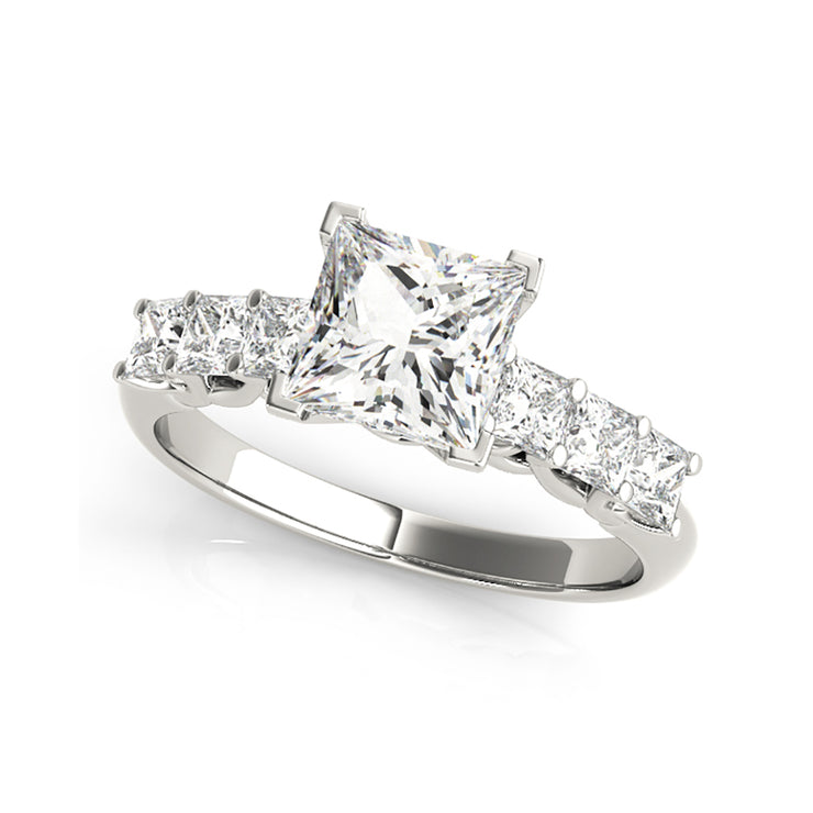 Princess Cut With Side Diamonds Engagement Ring(  1.1 CTW)