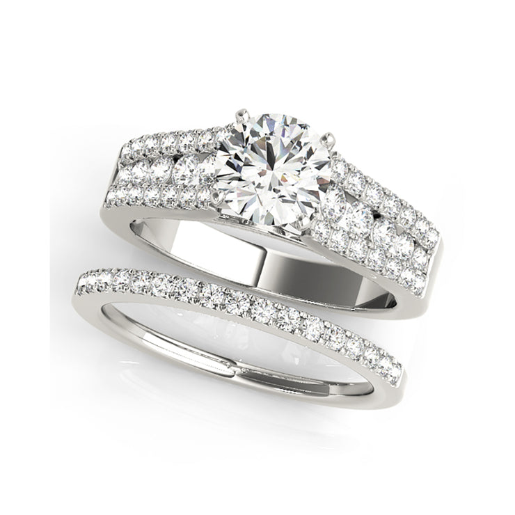 Sparkling Solitaire With Three-row Diamond Band Engagement Ring(  1.08 CTW)