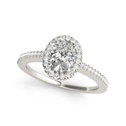 Unique Oval Shape Halo Diamond Engagement Ring(  0.7 CTW)