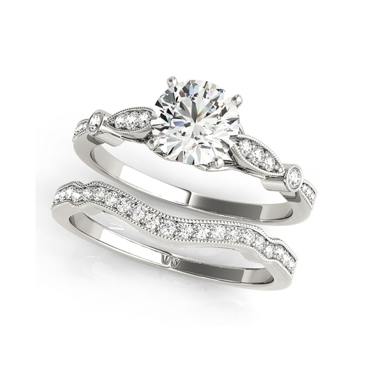 Modern Solitaire With Scalloped Edge Diamond Engagement Ring