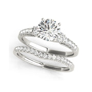 High Profile Solitaire Single Row Side-Diamond Engagement Ring(  0.94 CTW)