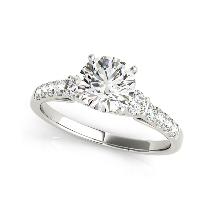 High Profile Solitaire Single Row Side-Diamond Engagement Ring(  0.94 CTW)