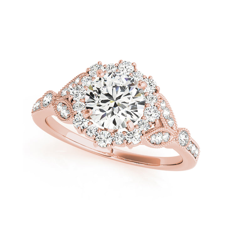 Fancy Halo Flower And Leaf Design Diamond Accent Engagement Ring(  0.92 CTW)