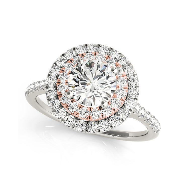 Round Brilliant Cut Double Row Halo Diamond Engagement Ring(  0.86 CTW)