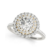 Round Brilliant Cut Double Row Halo Diamond Engagement Ring(  0.86 CTW)