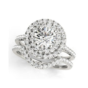 Round Brilliant Cut Double Row Halo Diamond Engagement Ring(  0.86 CTW)