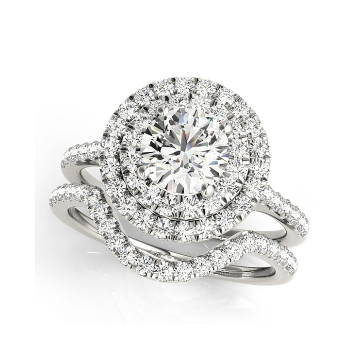 Round Brilliant Cut Double Row Halo Diamond Engagement Ring(  0.86 CTW)