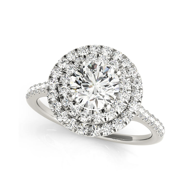 Round Brilliant Cut Double Row Halo Diamond Engagement Ring(  0.86 CTW)