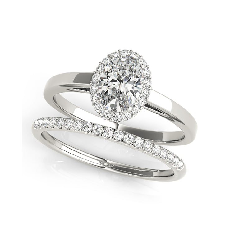 Single Row Oval Cut Diamond Halo Engagement Ring(  0.6 CTW)