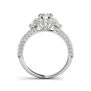Flower-Inspired Round Halo Muti-Row Diamond Shank Engagement Ring(  1.54 CTW)