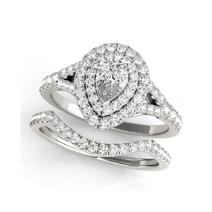 Modern Designed Fancy Pear Shape Split Diamond Band Engagement Ring (0.95 CTW)
