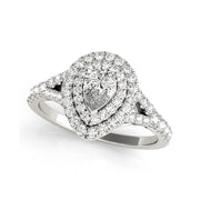 Modern Designed Fancy Pear Shape Split Diamond Band Engagement Ring (0.95 CTW)