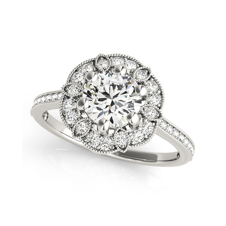 Low set Floral Halo Vintage With Side-Diamond Engagement ring(  0.71 CTW)