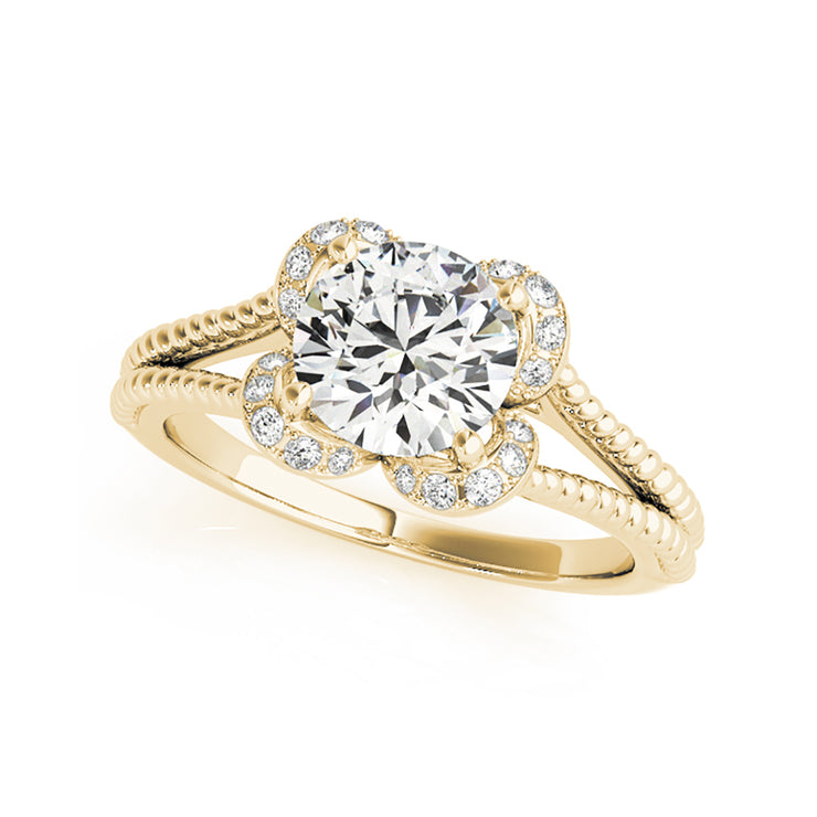 Delicate Floral Halo Split Shank Diamond Engagement Ring(  0.59 CTW)