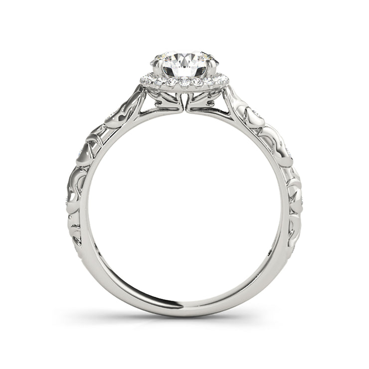 Vintage Round Halo Carved & Bezel Shank Diamond Engagement Ring(  0.6 CTW)