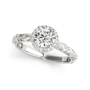 Vintage Round Halo Carved & Bezel Shank Diamond Engagement Ring(  0.6 CTW)