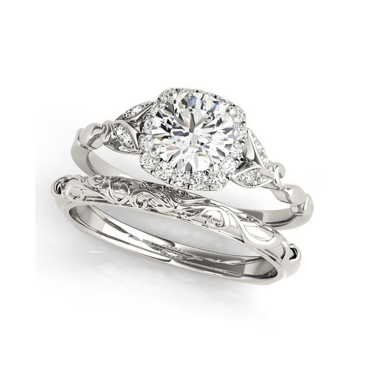 Vintage Cushion Shape Halo Round Brilliant Cut Diamond Engagement Ring(  0.64 CTW)