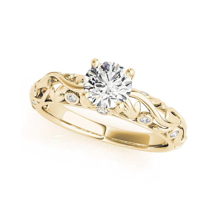 Round Solitaire With Nature Inspired Diamond Shank Engagement Ring(  0.58 CTW)