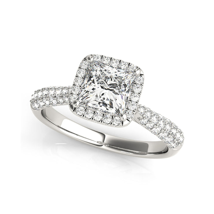Classic Diamond Engagement Ring with Pave Accented Halo and Initial Setting  - 