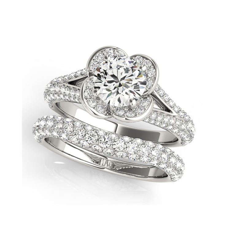 Intricate Floral 1.24ctw Halo Split Shank Diamond Engagement Ring(  .1.24 CTW)