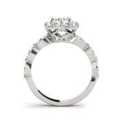 Round Cut Cushion Halo Scalloped Edge Accent Diamond Engagement Ring(  1.22 CTW)
