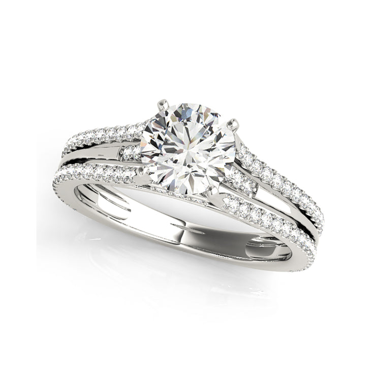 Solitaire with 2-Row Split Shank & Diamond Neck Engagement Ring(0.84 CTW)