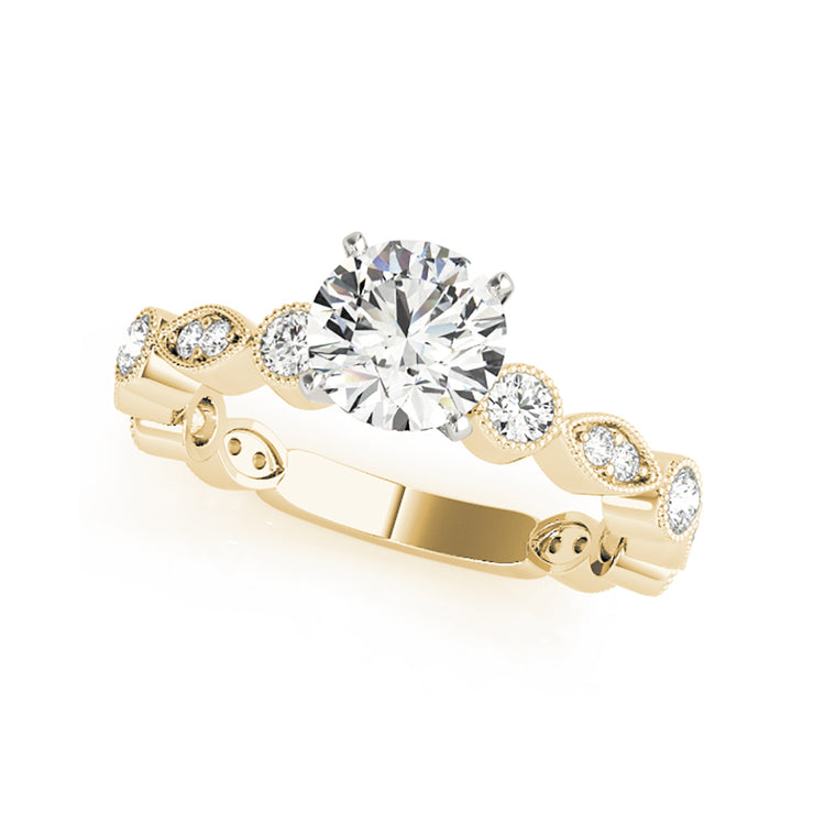 Round Solitaire With Scalloped Diamond Shank Engagement Ring(  0.89 CTW)