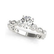 Round Solitaire With Scalloped Diamond Shank Engagement Ring(  0.89 CTW)
