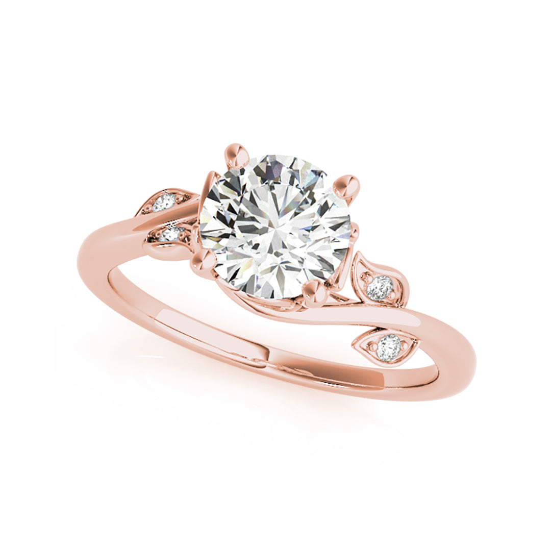 Artistic Design Solitaire With Diamond Leaves Engagement Ring(  0.58 CTW)