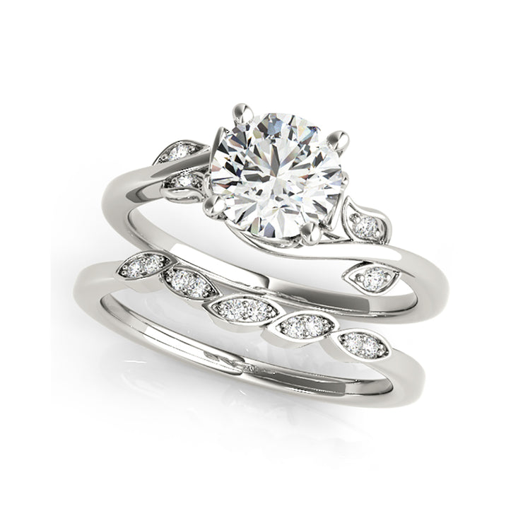 Artistic Design Solitaire With Diamond Leaves Engagement Ring(  0.58 CTW)