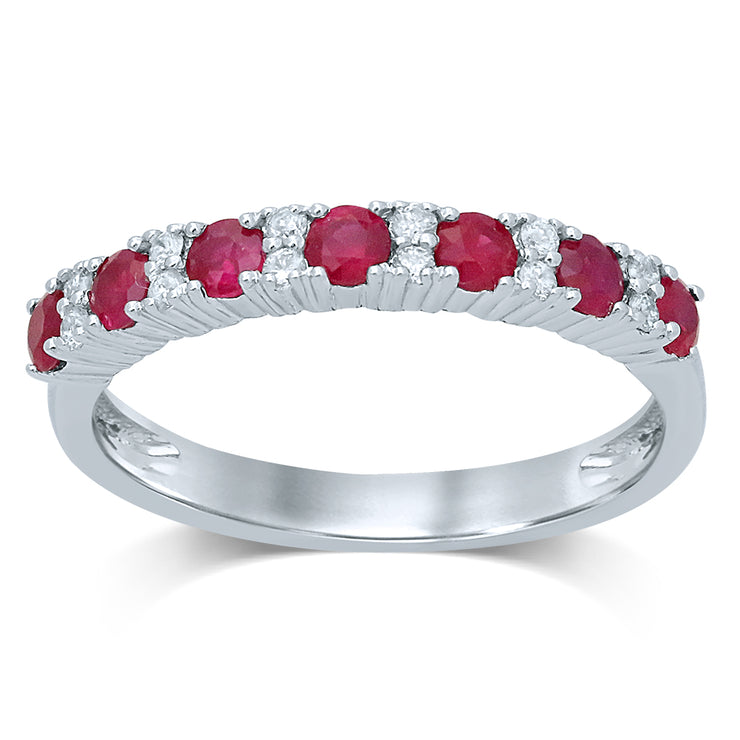 14K White Gold 0.73 Ct. Tw.  Half Eternity Ruby And Diamond Wedding Band