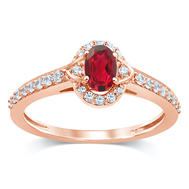 14K Rose Gold 0.25 Ct. Tw Oval Cut Ruby And Diamond Ring