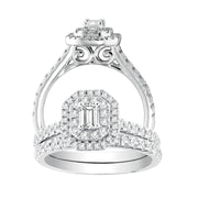 14k White Gold 1.00 Ct. Tw. Emerald Cut Center And Round Cut Diamond Bridal Ring