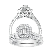 14k White Gold 1.00 Ct. Tw. Emerald Cut Center And Round Cut Diamond Bridal Ring