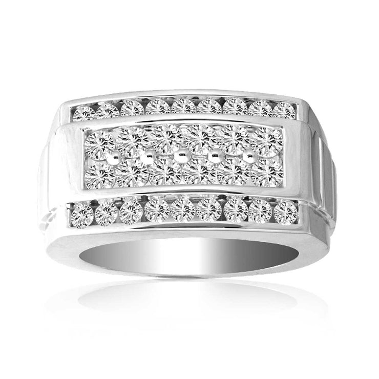 14K White Gold 2.00 Ctw Multi-Row Diamond Fashion Mens Ring