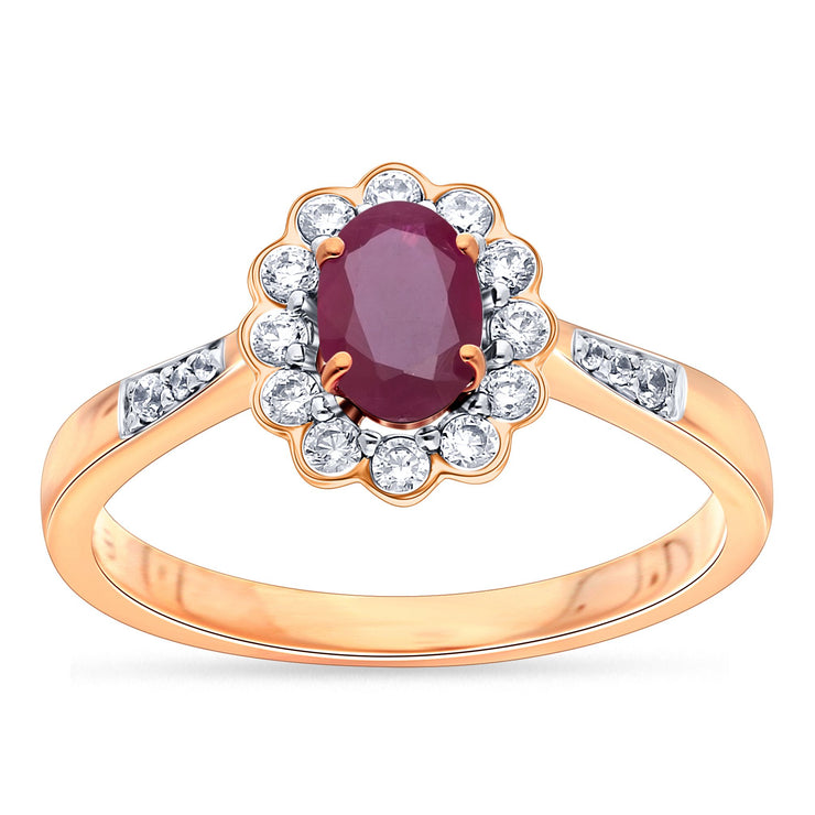 14K Yellow Gold Floral Inspired 0.22CT Diamond & Ruby Engagement Ring