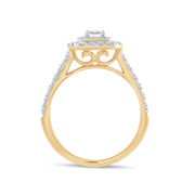 14K Yellow Gold 1.00 Ctw Emerald Cut  Double Halo Engagement Ring