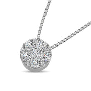 14K White Gold 1/4 Ct.Tw. Diamond Flower Pendant