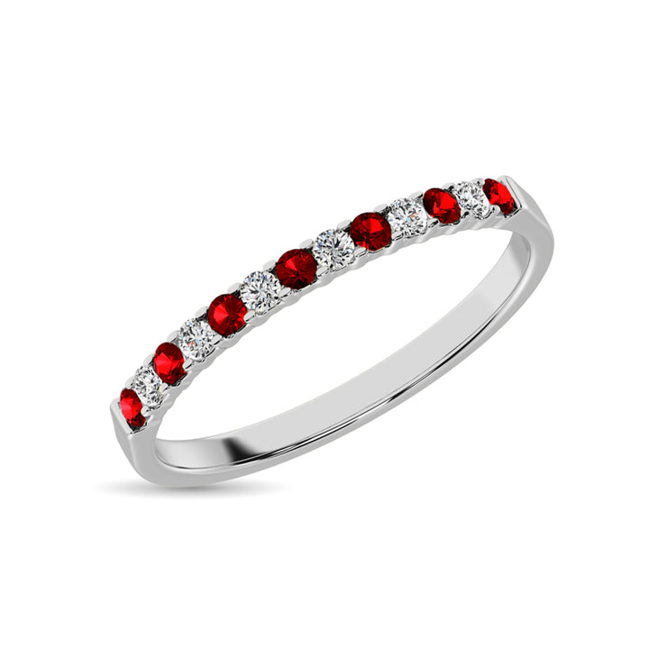 Diamond Machine Band 1/4 ct tw  Alternate Garnet and Diamond 14K White Gold