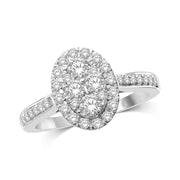 0.90 Ctw Oval Shape Tapered Shank Halo Diamond Engagement Ring