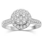 0.90ctw Round Halo Channel-Set Straight Band Multi-Diamond Engagement Ring
