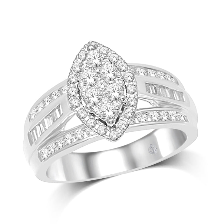 1/2 Ctw Marquise Shape 3-row Diamond Shank Multi-Stone Engagement Ring