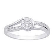 10K White Gold 1/5 Ct. Tw. Swirl Style Cluster Diamond Flower Ring